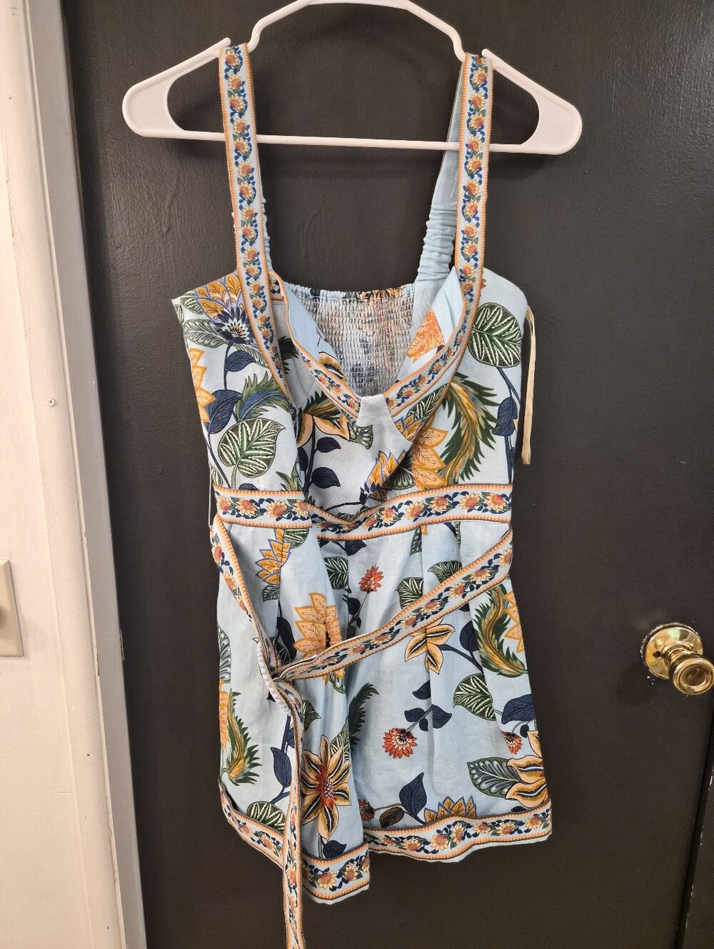 Farm Rio Delhi Floral Belted Sleeveless Sweetheart Linen Romper L - Picture 3 of 6